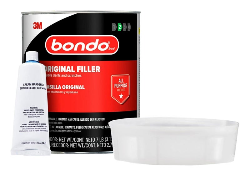 Bondo Original Filler 7 lb with Hardener 2.75 oz, Repairs Dents, Dings, Holes, and Scratches, Multi-Surface Use on Wood, Aluminum, Concrete, and Fiberglass (OR-GAL-ES) - Image 1